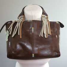 RADLEY Cute Leather Retro Hobo Grab Bag Tassels Aqua Dog Charm Tote Brown