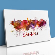 Sheffield Skyline in Watercolour Paint Canvas Framed Print Picture Wall Art