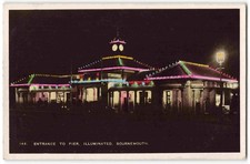Bournemouth Dorset Pier Entrance Illuminated - Vintage Real Photo Postcard Y11