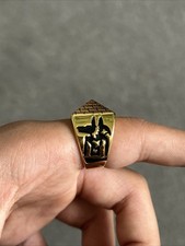 Golden Pyramid Ring With Engravings On Both Sides Filled With Black