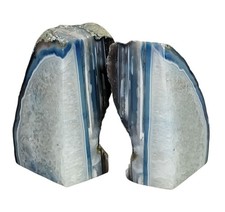 Pair Blue Agate Geode Bookends
