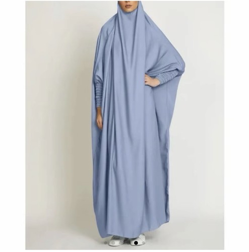 Blue satin overhead jilbab - satin,