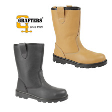 Mens Safety Rigger Boots Leather Grafters Steel Toe Hardwearing Wellies
