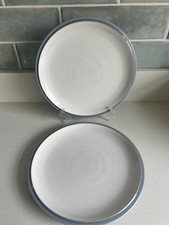 2x DENBY BLUE Jetty TEA / SIDE PLATE. Small 22.5cm Plates. Pristine. Blue &white