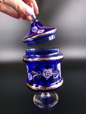 Vintage Blue Glass Jar Pot
