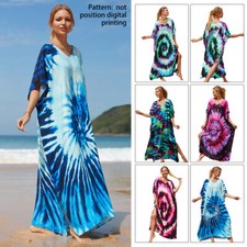 Plus Size Top Quality Tie Dye Boho Loose Dress Ladies Summer Beach Baggy Kaftan