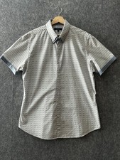 Tailor Cutter Shirt XL White and Blue Geometric Print Slim Fit Smart Summer Mens