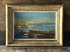 Vintage French Oil on Board Coastal Scene Antibes