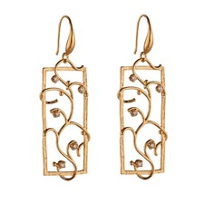 Silverly Dangle Earrings 18K Gold Over 925 Silver CZ Rectangle Ivy Vine Rose