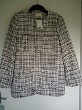 H&M White/Black/Silver Glitter Boucle Tweed Blazer Jacket Pearl Size S BNWT