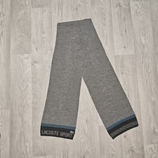 Lacoste Sport Grey Knit Scarf Logo Trim Blue Stripes Unisex Winter Accessory 64x