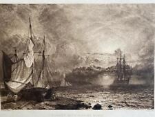 SUNSET WITH FISHING BOATS 19th Century Sepia ENGRAVING after H DAWSON