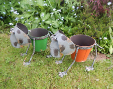 Crazy Dog Garden Planter Ornament Metal Flower Green / Red Pot Rustic style