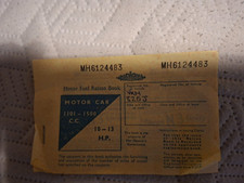 Unused Motor Car Fuel Ration Book 1101 - 1500 C.C.