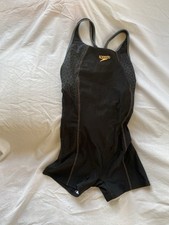 Speedo Women's Trisuit Size 12 Swimming Costume Polyester Elastane Black Orange