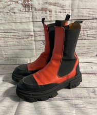 Ganni Cleated Red Mid Chelsea