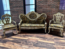 Dolls House Wooden Shabby Chic Sofa and Chairs 1:12 Scale (Lot 806)