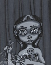 Cutting the Strings Puppet Skeleton Gothic Fantasy OOAK Original Painting Art