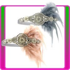 1920s Headband Beige Feather