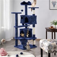 137cm Cat Tree Multilevel Cat Climbing Tower with Scratching Post, Navy Blue