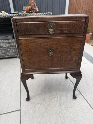 Vintage dark oak bedside table - bedside,