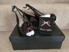 Phase Eight Chocolate Brown Satin Rosie Slingback Evening Shoes UK 4  EUR 37 BOX