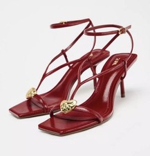 Zara Heart Shoes red maroon bordeoux strappy heels 2317 510 600 