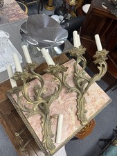 Very Large Pair of 5 Arm Antique French Rococo Bronze Wall Lights Sconces H:62cm