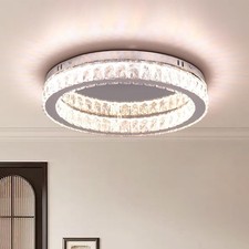 Crystal Ceiling Light 17.7" Dimmable Round Chandelier LED Lights Remote-AUCTION
