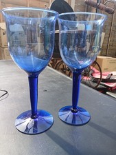 Set of 2 goblets Glasses Drinking  liquor 1 Pint  party stem beverage Blue HOME