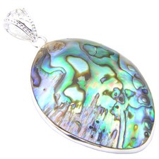 Elegant Handmade Natural Abalone Shell White Pearl Gems Silver Necklace Pendants