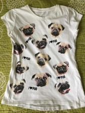 George girls white t-shirt top white with pug Dog Puppy pictures 11-12 y