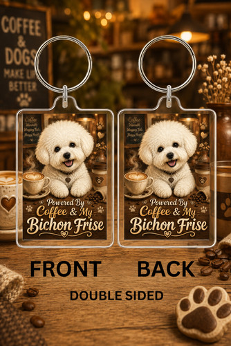 Bichon frise keyring coffee - frise,