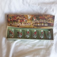 Vtg 60s 70s Set 6 Shot Glasses Hunting Riding Horses Gold Red  French New