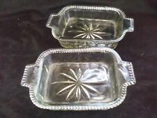 Vintage butter/cheese dishes with handles x 2, Art Deco, clear pressed glass