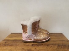 JUICY COUTURE LADIES GOLD GLITTERS PULL ON FUR ANKLE BOOTS UK 4 EUR 37 BT303