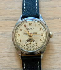Vintage 50s Buren Grand Prix Moonphase Triple Calendar cal'382 17j 34.5m running