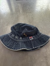 Retro Fila bungee Denim Bucket Hat Vintage Festival Blue Zip pocket 80s Casuals