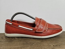 Footglove Loafer Shoes Womens Premium Red Strap Leather Deck Boat UK 8 EU 42