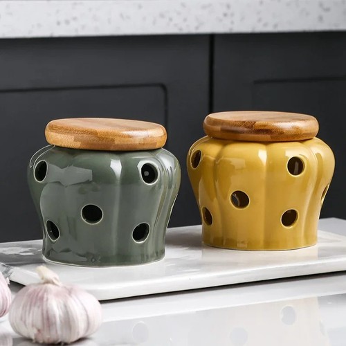 Ceramic garlic keeper bamboo - ceramic,