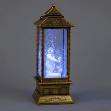 Snowtime Water Filled Christmas Copper Lantern with Snowman & James - 29cm