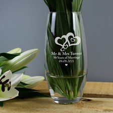 Personalised Glass Flower Vase Anniversary Wedding Gift Couples Hearts