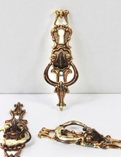 1970s Rococo Revival Cabinet Handles Set Brass Keyhole Escutcheons TV Prop Decor