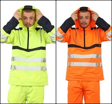 Mens Hi Viz Waterproof Hooded Rain suit Set-High Visibility Jacket and Trousers