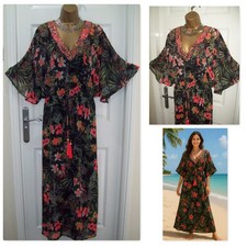 NEW Joanna Hope Kimono Maxi Dress Size 20 Floral Tropical Sequin Jewel Neckline