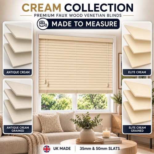 Cream faux wood venetian - faux,