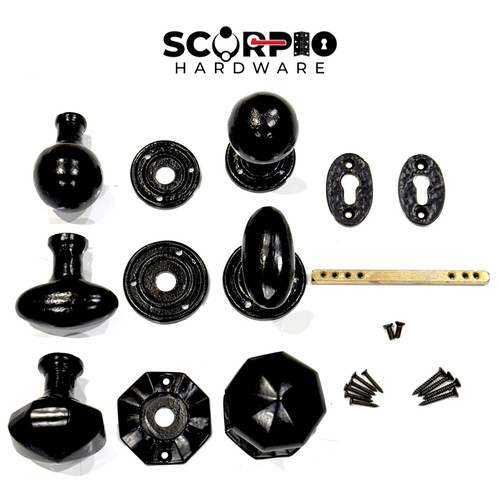 Door knobs black round oval - knobs,