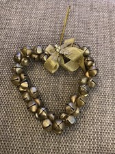 Gold Bells Heart Shape Hanging Christmas Decoration - Jingle Bells, 17cm X 16cm