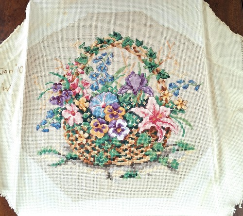 Vintage floral needlepoint - vintage,