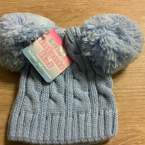 Baby blue ribbed cabled bobble - baby,
